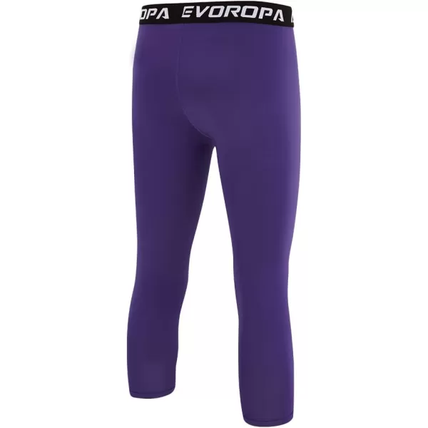 DEVOROPA Boys Leggings Quick Dry Youth Compression Pants Sports Tights Basketball Base Layer34 Lengthpurple