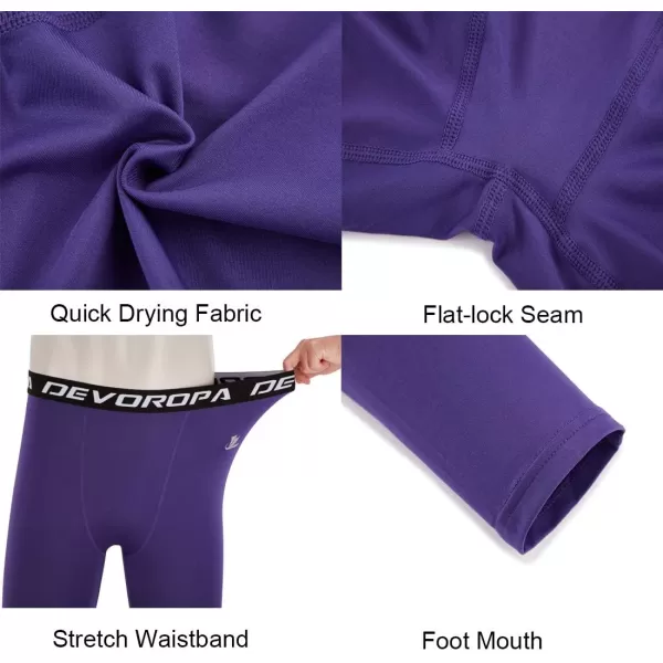 DEVOROPA Boys Leggings Quick Dry Youth Compression Pants Sports Tights Basketball Base Layer34 Lengthpurple