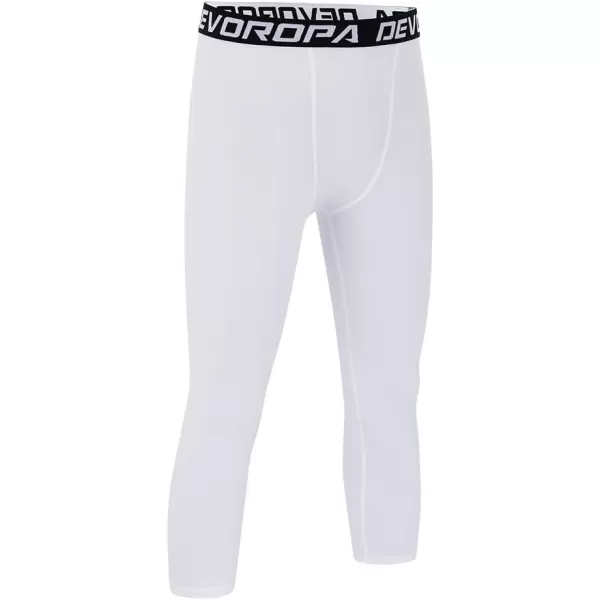 DEVOROPA Boys Leggings Quick Dry Youth Compression Pants Sports Tights Basketball Base Layer34 Lengthwhite
