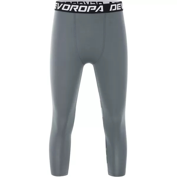 DEVOROPA Boys Leggings Quick Dry Youth Compression Pants Sports Tights Basketball Base Layer34 Light Grey