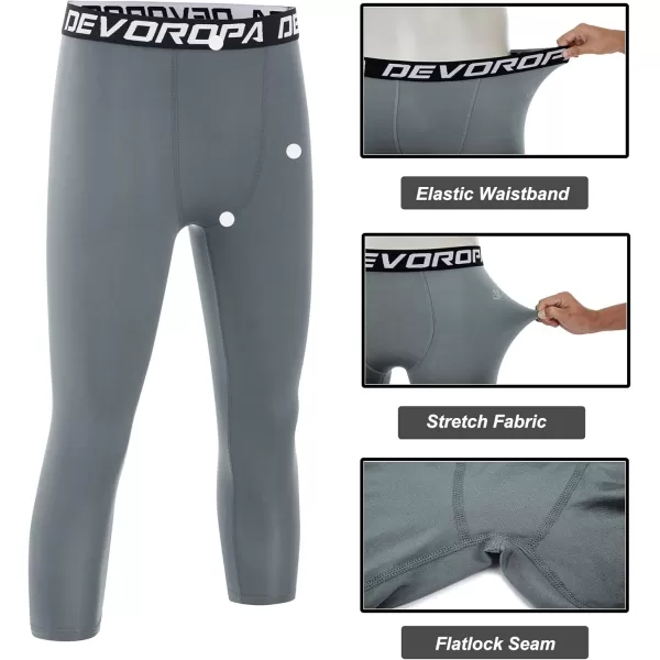 DEVOROPA Boys Leggings Quick Dry Youth Compression Pants Sports Tights Basketball Base Layer34 Light Grey