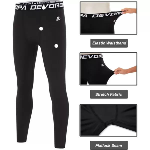DEVOROPA Boys Leggings Quick Dry Youth Compression Pants Sports Tights Basketball Base LayerBlackBlack2pack