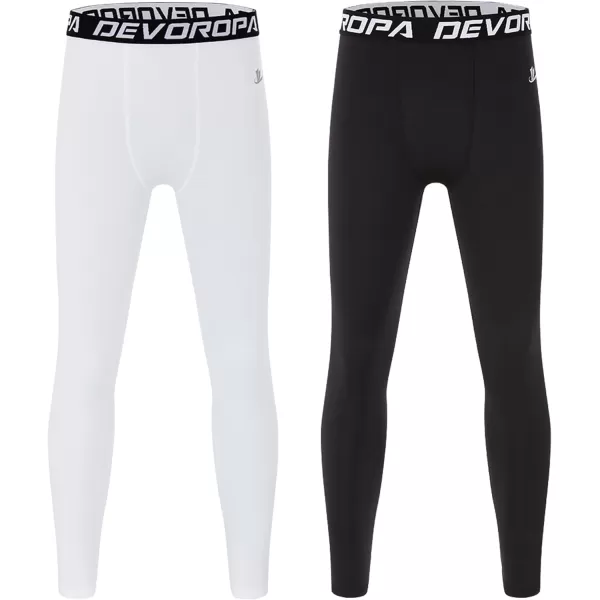 DEVOROPA Boys Leggings Quick Dry Youth Compression Pants Sports Tights Basketball Base LayerBlackWhite2pack