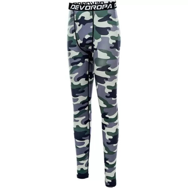 DEVOROPA Boys Leggings Quick Dry Youth Compression Pants Sports Tights Basketball Base LayerCamo