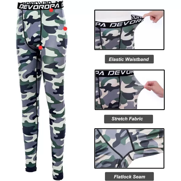 DEVOROPA Boys Leggings Quick Dry Youth Compression Pants Sports Tights Basketball Base LayerCamo
