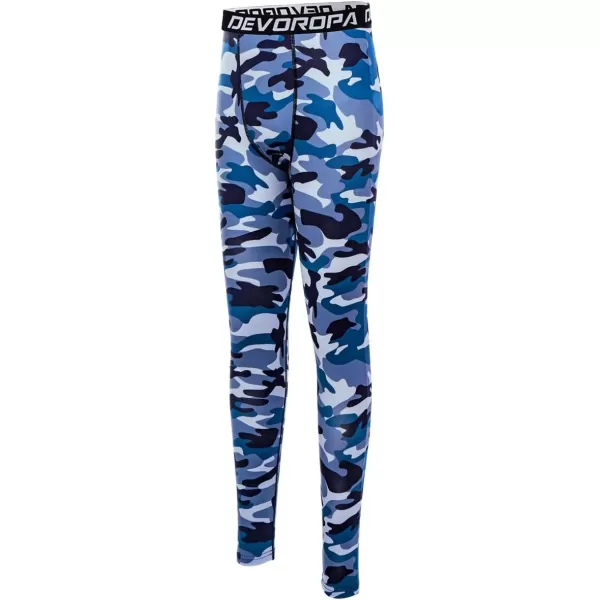 DEVOROPA Boys Leggings Quick Dry Youth Compression Pants Sports Tights Basketball Base LayerCamo Blue