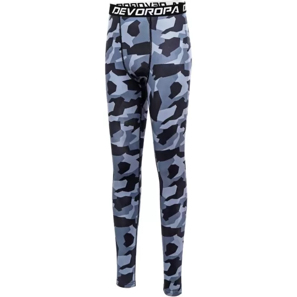 DEVOROPA Boys Leggings Quick Dry Youth Compression Pants Sports Tights Basketball Base LayerCamo Gray