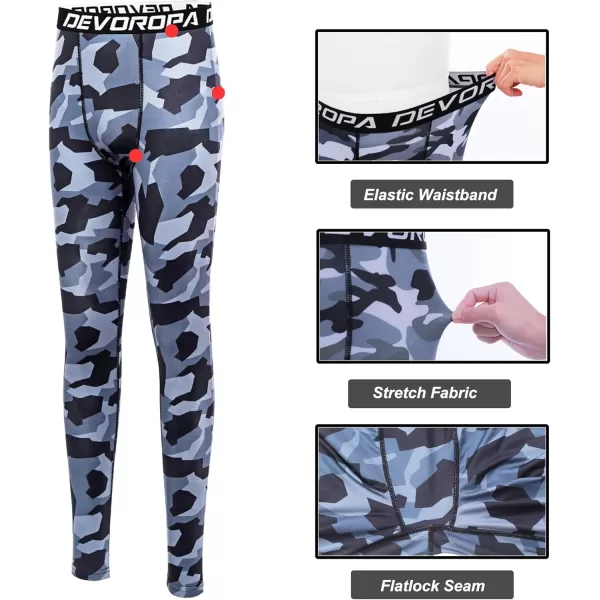 DEVOROPA Boys Leggings Quick Dry Youth Compression Pants Sports Tights Basketball Base LayerCamo Gray