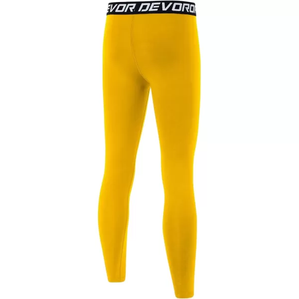 DEVOROPA Boys Leggings Quick Dry Youth Compression Pants Sports Tights Basketball Base LayerGold