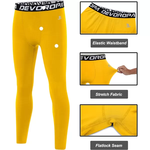 DEVOROPA Boys Leggings Quick Dry Youth Compression Pants Sports Tights Basketball Base LayerGold