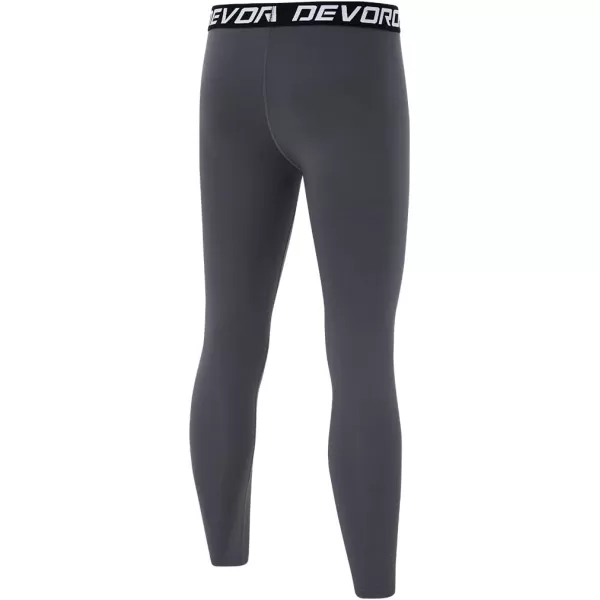 DEVOROPA Boys Leggings Quick Dry Youth Compression Pants Sports Tights Basketball Base LayerGray