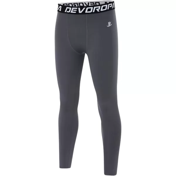 DEVOROPA Boys Leggings Quick Dry Youth Compression Pants Sports Tights Basketball Base LayerGray