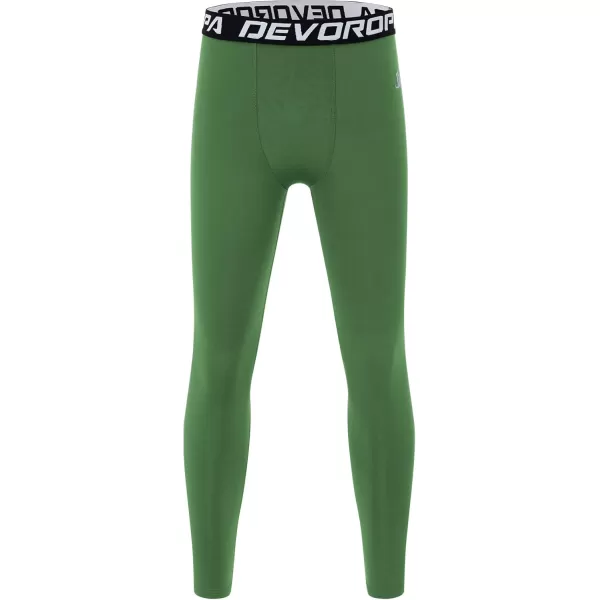 DEVOROPA Boys Leggings Quick Dry Youth Compression Pants Sports Tights Basketball Base LayerGreen