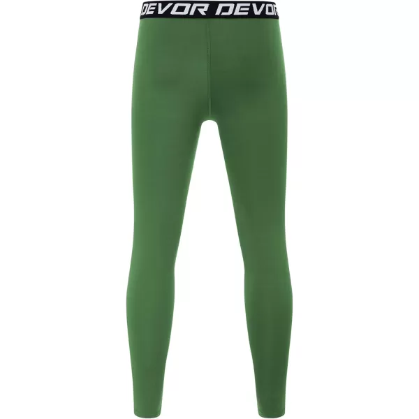 DEVOROPA Boys Leggings Quick Dry Youth Compression Pants Sports Tights Basketball Base LayerGreen