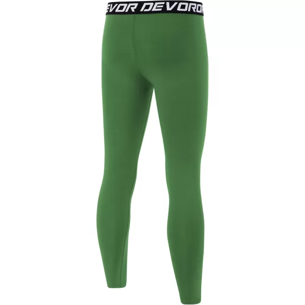 DEVOROPA Boys Leggings Quick Dry Youth Compression Pants Sports Tights Basketball Base LayerGreen