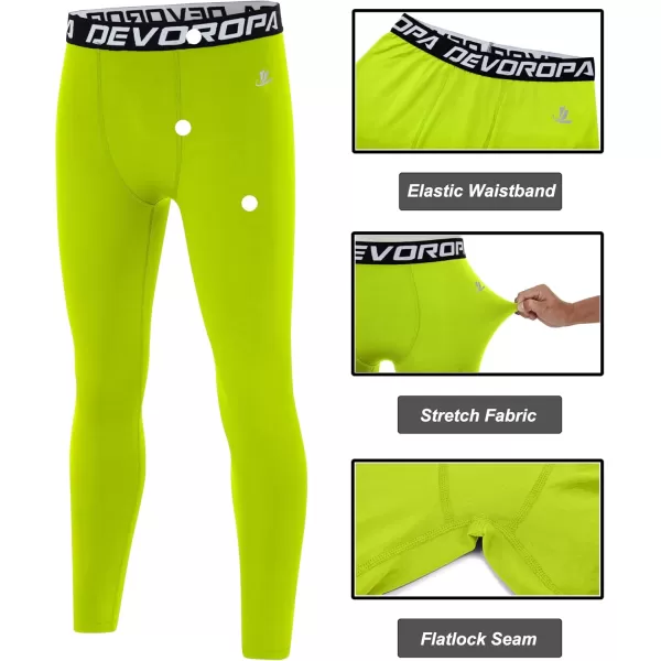 DEVOROPA Boys Leggings Quick Dry Youth Compression Pants Sports Tights Basketball Base LayerLime