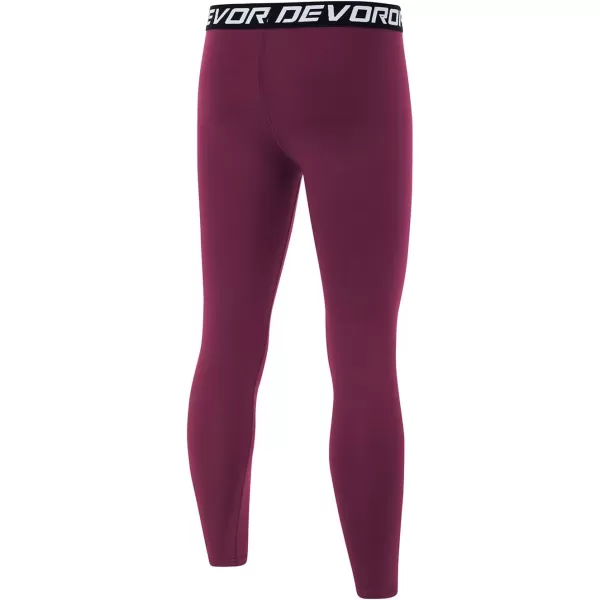 DEVOROPA Boys Leggings Quick Dry Youth Compression Pants Sports Tights Basketball Base LayerMaroon