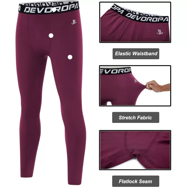 DEVOROPA Boys Leggings Quick Dry Youth Compression Pants Sports Tights Basketball Base LayerMaroon