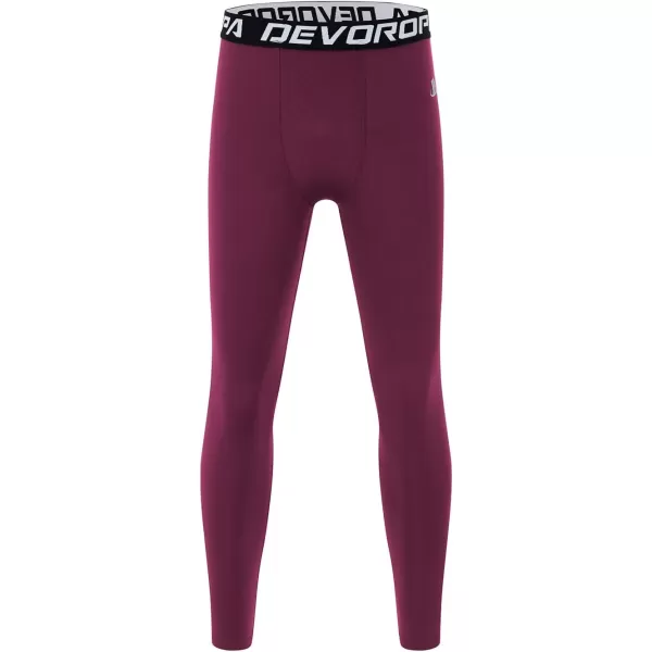 DEVOROPA Boys Leggings Quick Dry Youth Compression Pants Sports Tights Basketball Base LayerMaroon