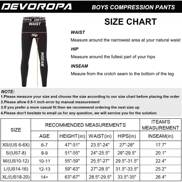 DEVOROPA Boys Leggings Quick Dry Youth Compression Pants Sports Tights Basketball Base LayerMaroon