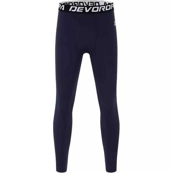 DEVOROPA Boys Leggings Quick Dry Youth Compression Pants Sports Tights Basketball Base LayerNavy