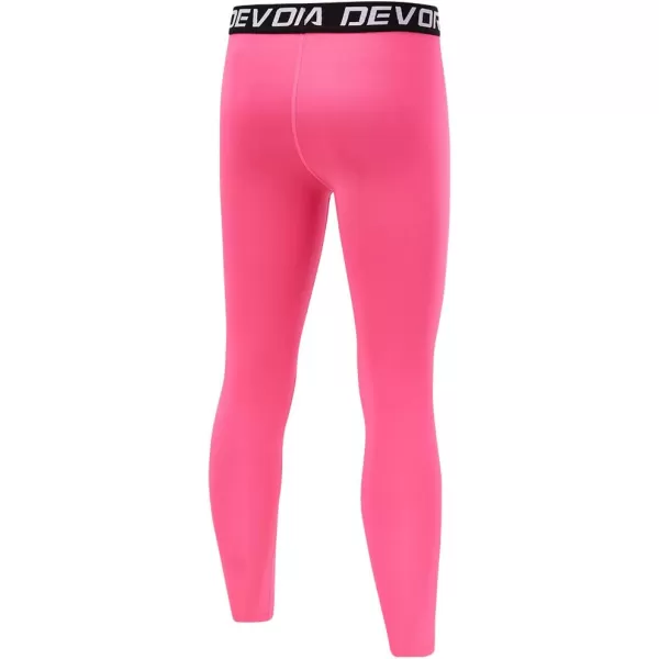 DEVOROPA Boys Leggings Quick Dry Youth Compression Pants Sports Tights Basketball Base LayerPink