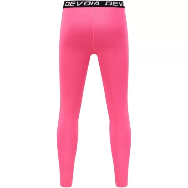 DEVOROPA Boys Leggings Quick Dry Youth Compression Pants Sports Tights Basketball Base LayerPink
