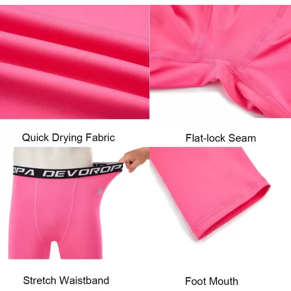 DEVOROPA Boys Leggings Quick Dry Youth Compression Pants Sports Tights Basketball Base LayerPink