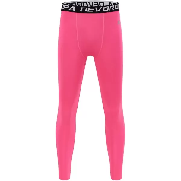 DEVOROPA Boys Leggings Quick Dry Youth Compression Pants Sports Tights Basketball Base LayerPink