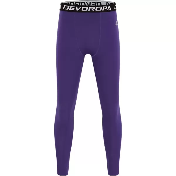 DEVOROPA Boys Leggings Quick Dry Youth Compression Pants Sports Tights Basketball Base LayerPurple