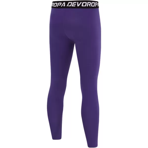 DEVOROPA Boys Leggings Quick Dry Youth Compression Pants Sports Tights Basketball Base LayerPurple