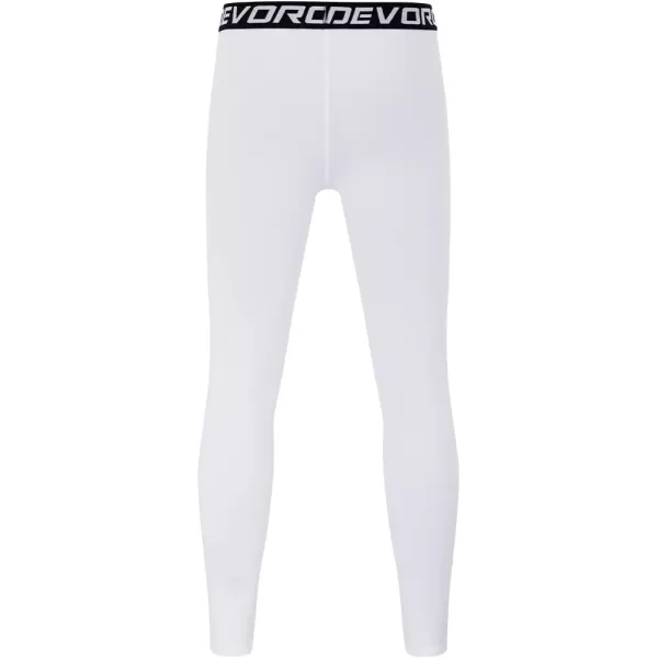 DEVOROPA Boys Leggings Quick Dry Youth Compression Pants Sports Tights Basketball Base LayerWhite