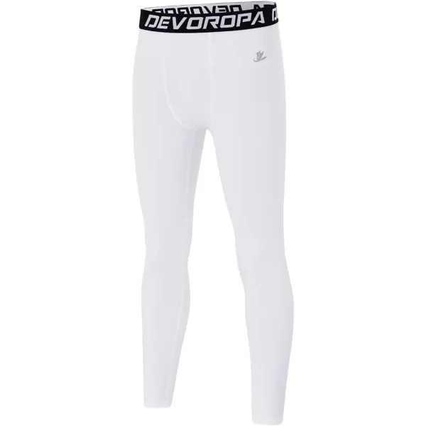 DEVOROPA Boys Leggings Quick Dry Youth Compression Pants Sports Tights Basketball Base LayerWhite