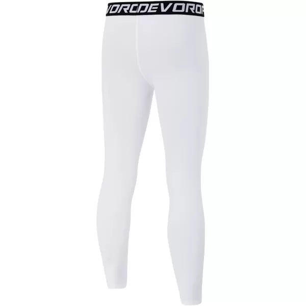 DEVOROPA Boys Leggings Quick Dry Youth Compression Pants Sports Tights Basketball Base LayerWhite