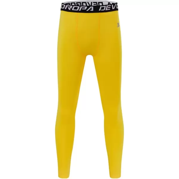 DEVOROPA Boys Leggings Quick Dry Youth Compression Pants Sports Tights Basketball Base LayerYellow