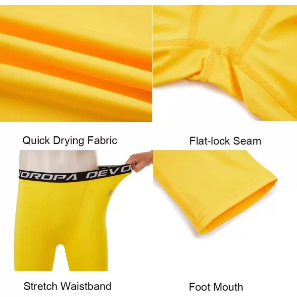 DEVOROPA Boys Leggings Quick Dry Youth Compression Pants Sports Tights Basketball Base LayerYellow