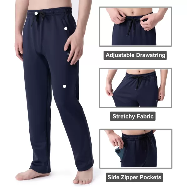 DEVOROPA Boys Sweatpants Open Bottom Water Resistant Youth Kids Track Athletic Running Pants Straight Leg Zipper PocketsNavy