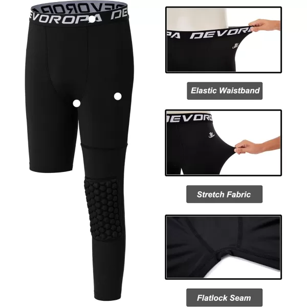 DEVOROPA Youth Boys Compression Pants with Knee Pads 34 Basketball Athletic Tights Quick Dry Sports Workout LeggingsBlackleft Long
