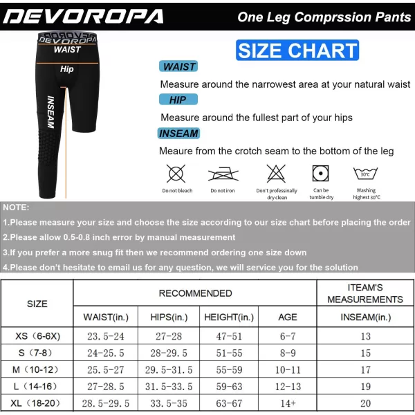 DEVOROPA Youth Boys Compression Pants with Knee Pads 34 Basketball Athletic Tights Quick Dry Sports Workout LeggingsBlackleft Long