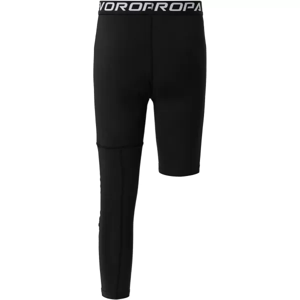 DEVOROPA Youth Boys Compression Pants with Knee Pads 34 Basketball Athletic Tights Quick Dry Sports Workout LeggingsBlackleft Long
