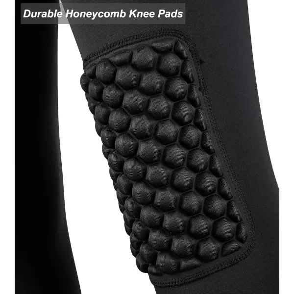 DEVOROPA Youth Boys Compression Pants with Knee Pads 34 Basketball Athletic Tights Quick Dry Sports Workout LeggingsBlackleft Long