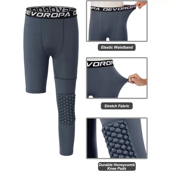 DEVOROPA Youth Boys Compression Pants with Knee Pads 34 Basketball Athletic Tights Quick Dry Sports Workout LeggingsDark Grayleft Long