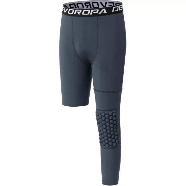 DEVOROPA Youth Boys Compression Pants with Knee Pads 34 Basketball Athletic Tights Quick Dry Sports Workout LeggingsDark Grayleft Long