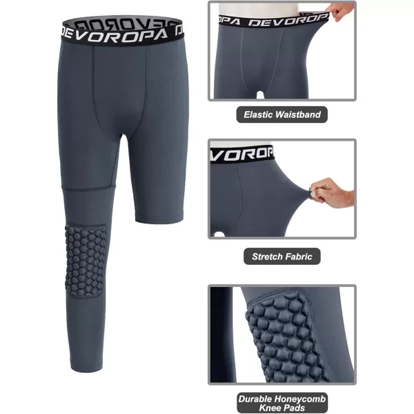 DEVOROPA Youth Boys Compression Pants with Knee Pads 34 Basketball Athletic Tights Quick Dry Sports Workout LeggingsDark Grayright Long