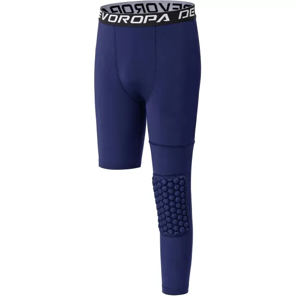 DEVOROPA Youth Boys Compression Pants with Knee Pads 34 Basketball Athletic Tights Quick Dry Sports Workout LeggingsNavyleft Long