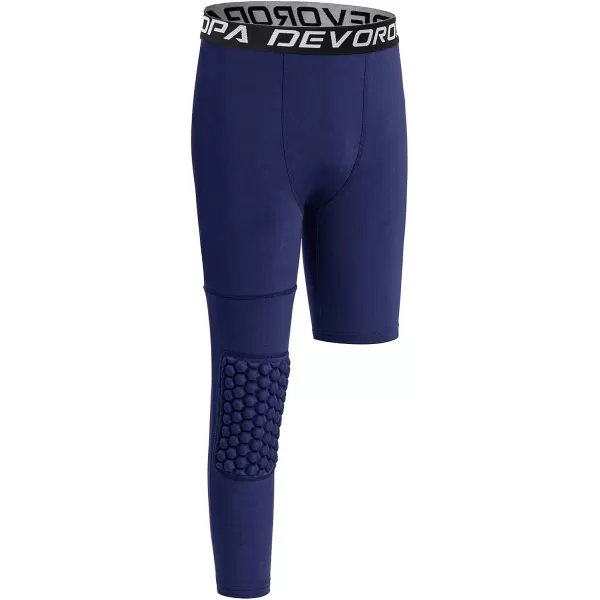DEVOROPA Youth Boys Compression Pants with Knee Pads 34 Basketball Athletic Tights Quick Dry Sports Workout LeggingsNavyright Long