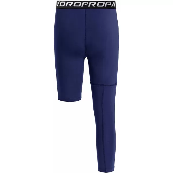 DEVOROPA Youth Boys Compression Pants with Knee Pads 34 Basketball Athletic Tights Quick Dry Sports Workout LeggingsNavyright Long