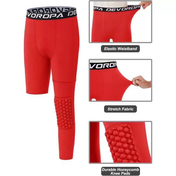 DEVOROPA Youth Boys Compression Pants with Knee Pads 34 Basketball Athletic Tights Quick Dry Sports Workout LeggingsRedleft Long