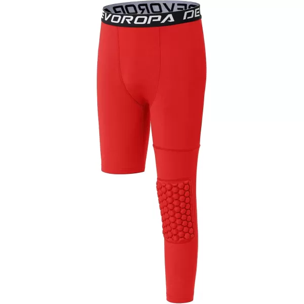 DEVOROPA Youth Boys Compression Pants with Knee Pads 34 Basketball Athletic Tights Quick Dry Sports Workout LeggingsRedleft Long