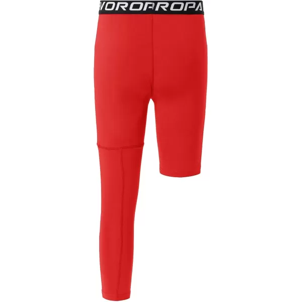 DEVOROPA Youth Boys Compression Pants with Knee Pads 34 Basketball Athletic Tights Quick Dry Sports Workout LeggingsRedleft Long